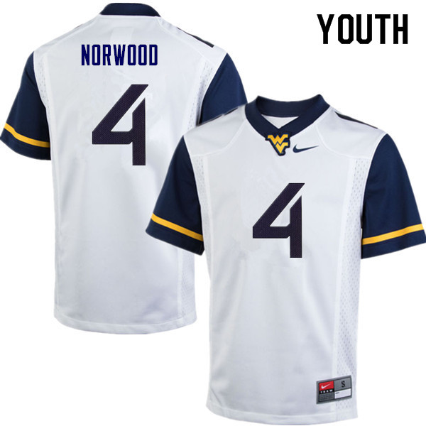 NCAA Youth Josh Norwood West Virginia Mountaineers White #4 Nike Stitched Football College Authentic Jersey VM23X32MO